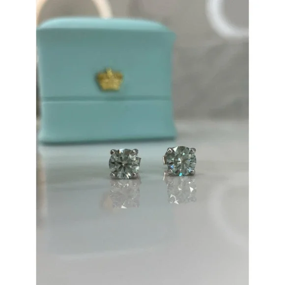 moissanite turquoise diamond 1 ct sterling silver stud earrings MSRP 400 - Picture 3 of 4